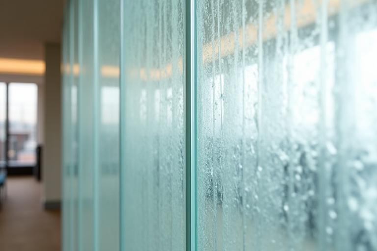 Architektonische Glaswand mit integrierten Mustern